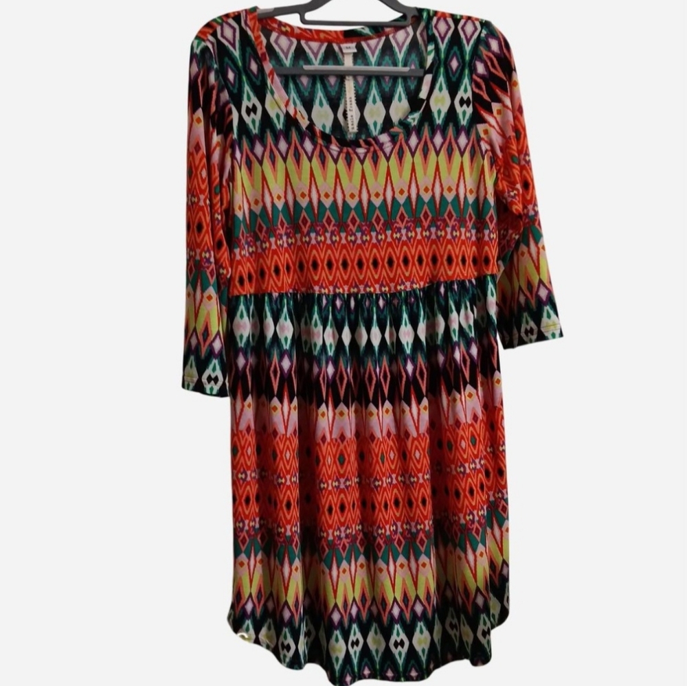 Uncle Frank Vibrant Multicolor Dress Boho Geometric Swing Midi Sz M Cottagecore